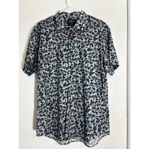 Rodd & Gunn 100% Cotton Men Sports Fit Blue Geometric Shirt Short Sleeve Size XL